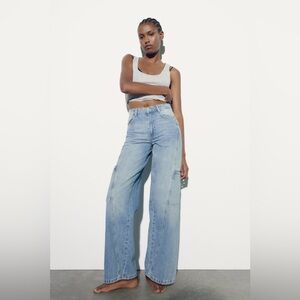 ZARA TRF mid rise wide leg cargo jeans